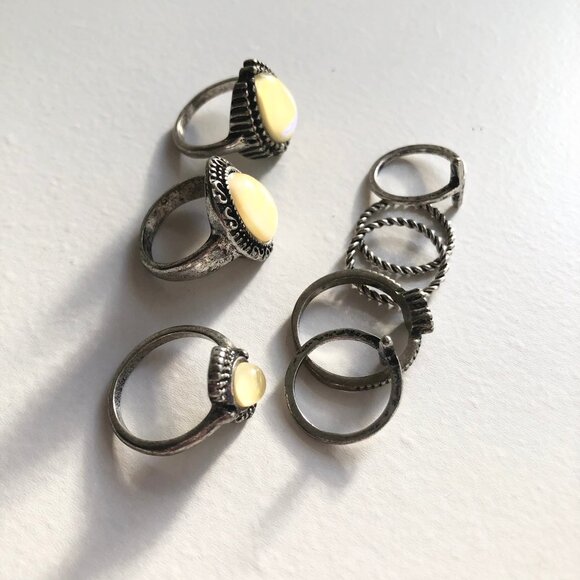 Boho Burnished Silver Rings Faux Opal - Picture 5 of 6